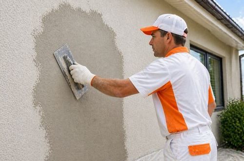 professional stucco repair contractor reviewing completed work in Hayward
