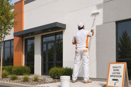 commercial exterior painting contractor inspecting completed Hayward property