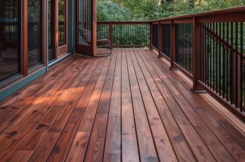completed redwood deck staining project in Hayward California