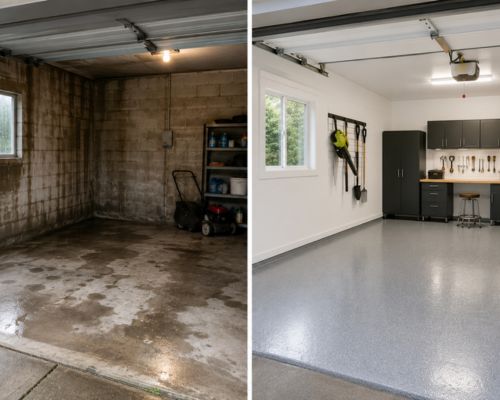 unfinished and fully painted garage comparison in Hayward California